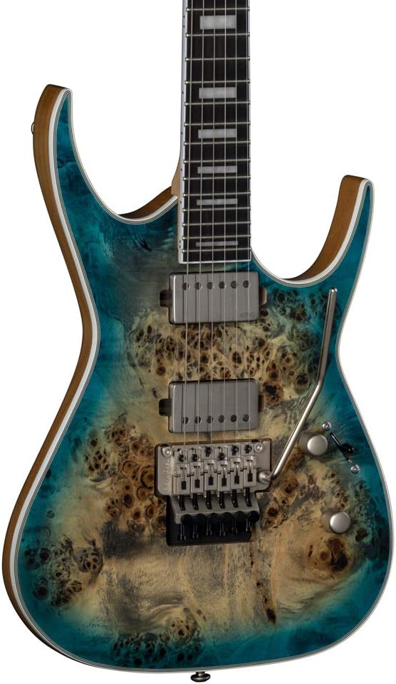 Dean Guitars Exile Select Floyd Rose 6 String Burl Poplar Electric Guitar, Right, Satin Turquoise Burst (EXILEF BRL STQB)