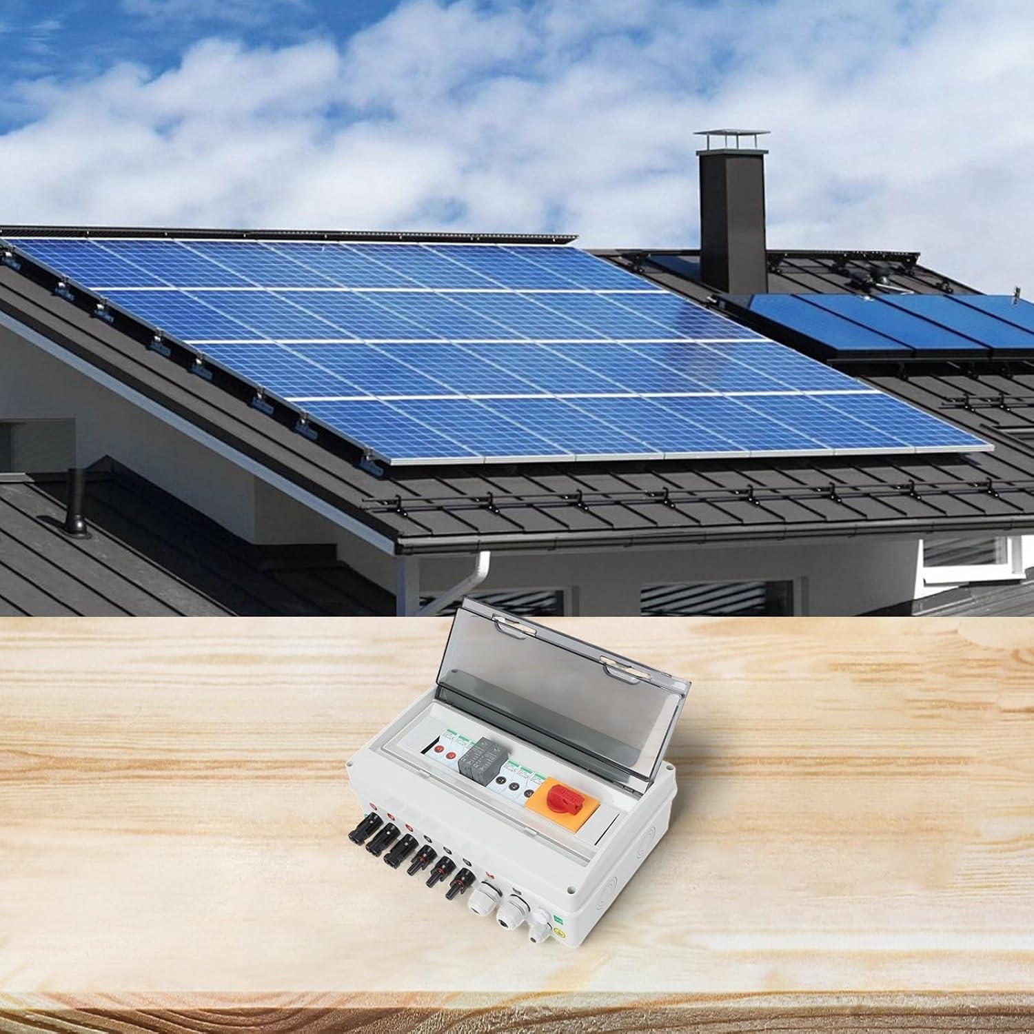 1000V 3 in 1 Out PV Combiner Box for 3 String Solar Photovoltaic Array, IP65 Waterproof Solar Power Accessory with DC MCB, Fuses and Isolating Switch for Residential Rooftop PV Systems