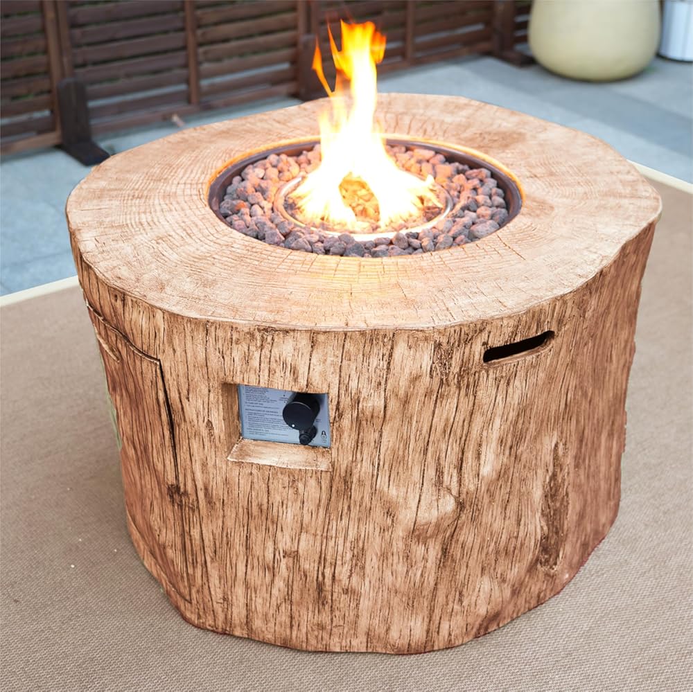 Brown Aluminum Patio and Outdoor Round Firepit with Rain Cover