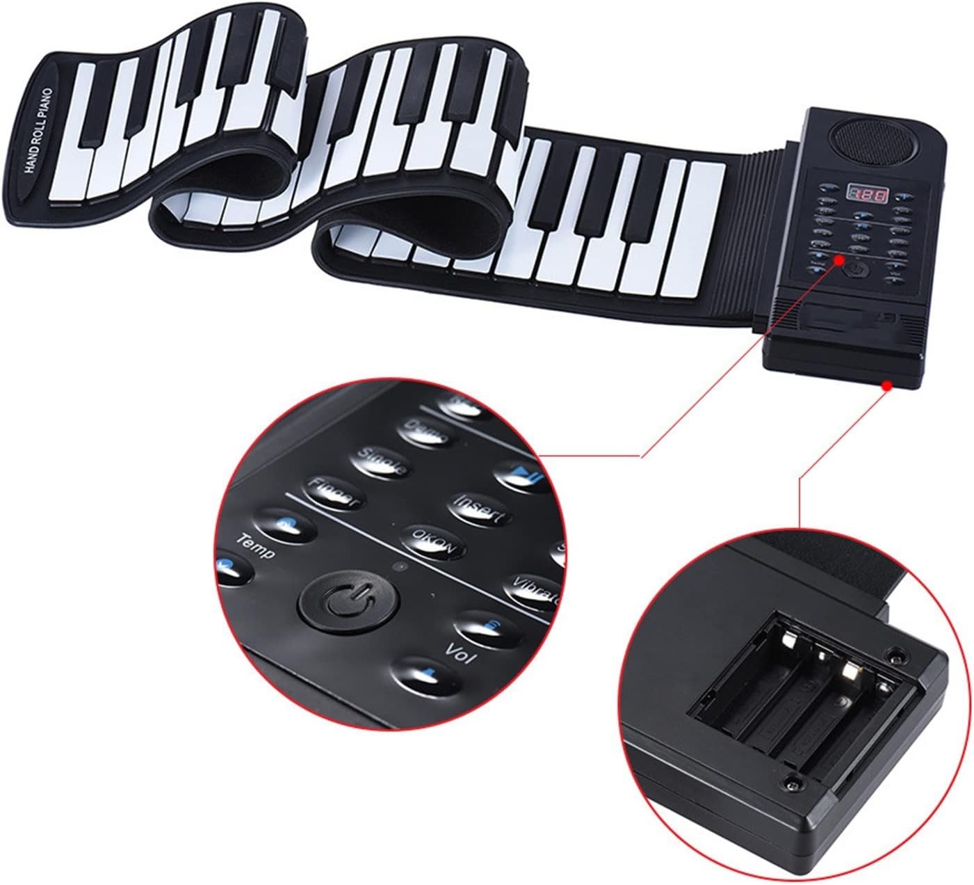 FLFL Electronic Folding Piano Portable 61 Keys Flexible Roll Up Piano USB Electronic MIDI Keyboard Hand Rolled Musical Instrument