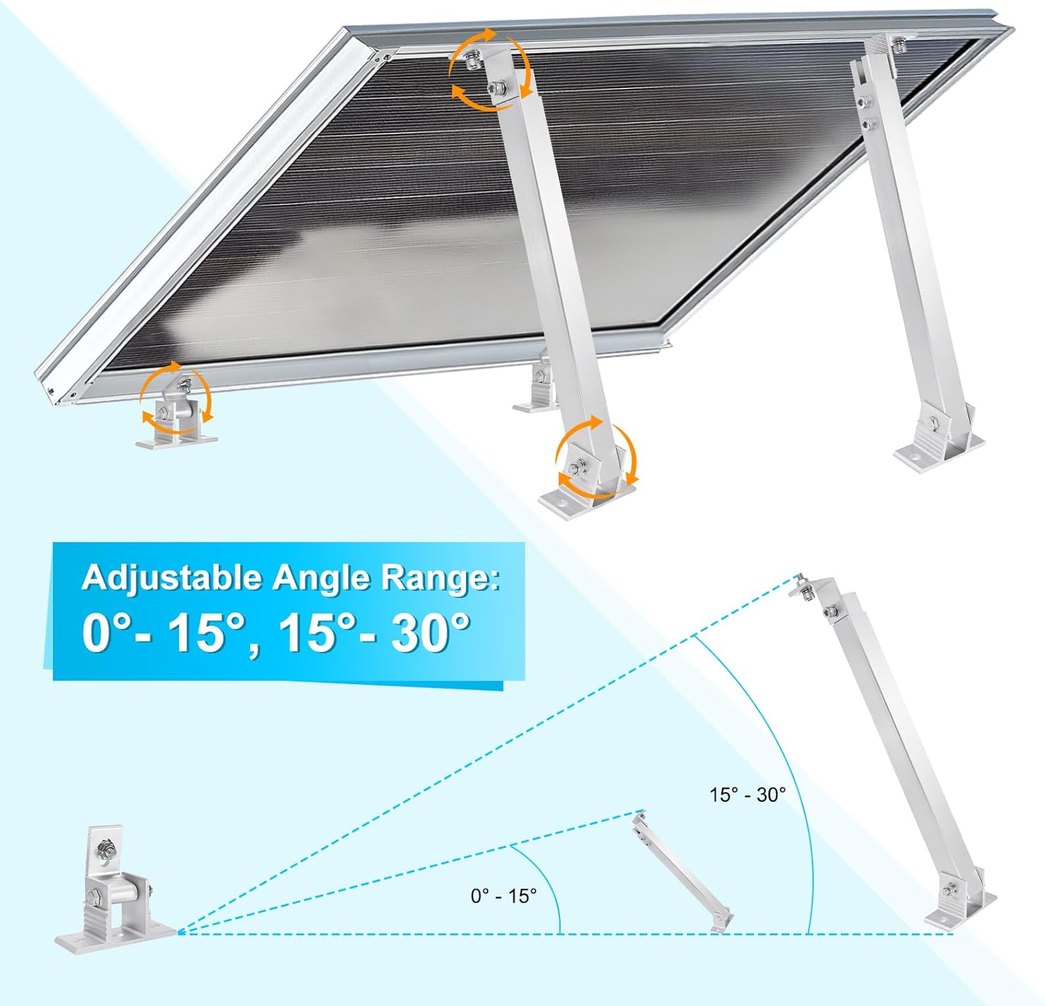 2 Sets Adjustable Solar Panel Tilts Mount Brackets Aluminum Alloy Mounting Brackets Kit Support 50W 70W 100W 150W 200W 300W 400W Solar Panel for Roof/RV/Boat/Wall/Off-Grid/Camping