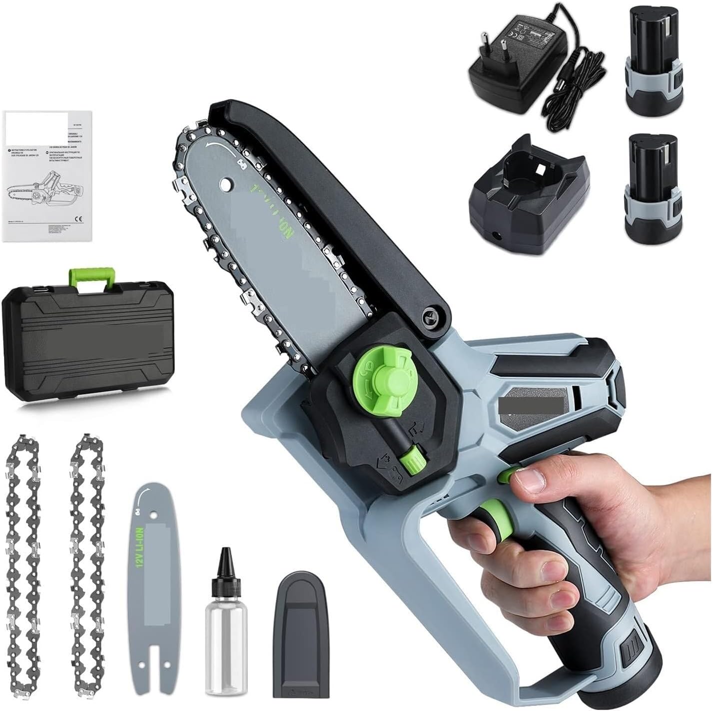 Cordless Weed Wacker 12V Electric 6 Inch Mini Chainsaw Rechargeable Cordless Pruning Saw One Hand Portable Garden Tool for Wood Cutting Good for Clean and Fast Cuts