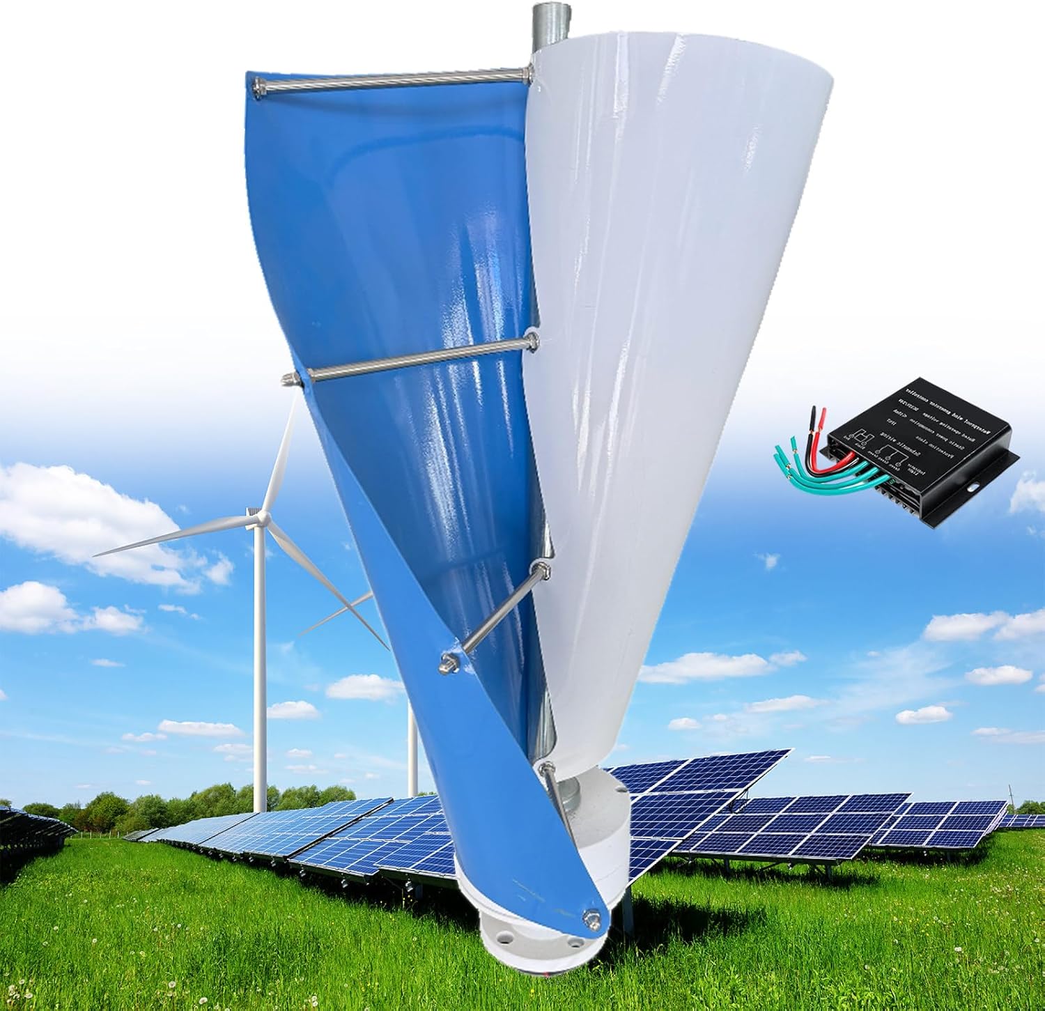 12000W Vertical Wind Turbine, 12V/24V/48V 2 Blade Helical Magnetic Levitation Wind Generator, 3 Phase AC Permanent Magnet Generator, Wind Turbine Kit with Controller, for Home/Factory,D-24V