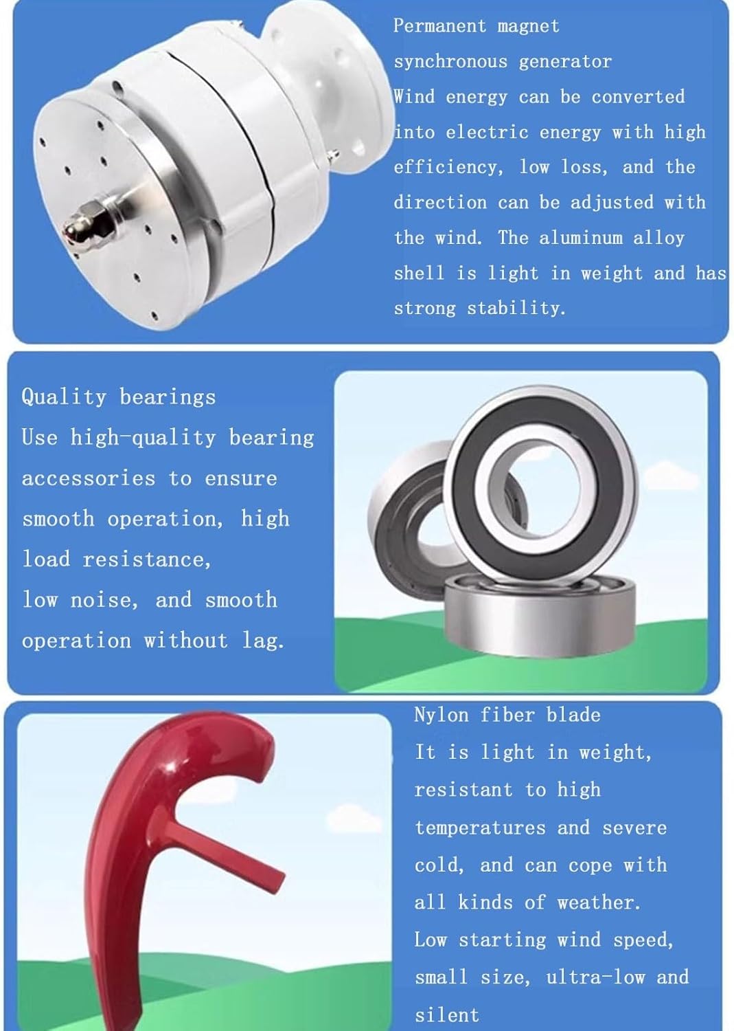 1000W 12V/24V Wind Turbine ， Vertical Axis Wind Turbine， with MPPT Controller Home Windmill Kit, Start Small Three-Phase AC Permanent Magnet Synchronous Generator (12, Volts)