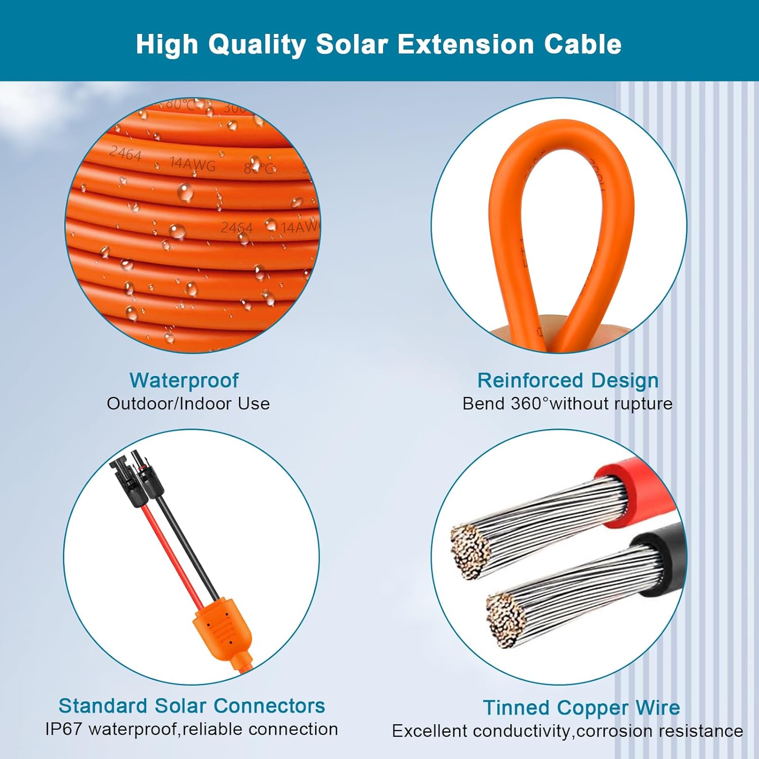 Solar Panel Extension Cable 75FT - MOOKEERF 10AWG+14AWG Solar Wire with Female & Male IP68 Waterproof Connector for RV, Photovoltaic Systems, Home, Boat, Solar Panels, Car
