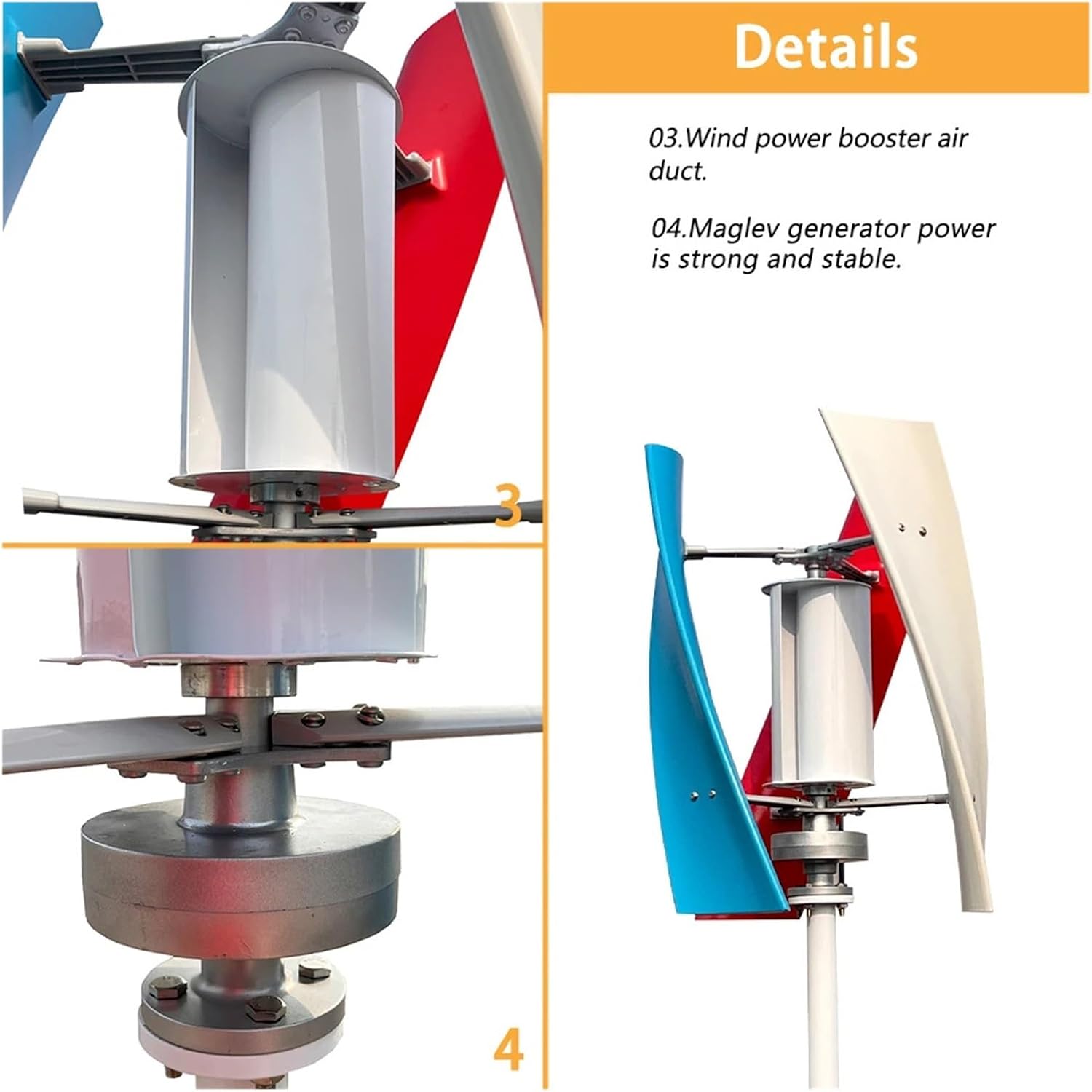 Wind Turbine Vertical Axis Permanent Generator Electric Power Generator 12V 24V 48V 5KW 8KW For Marine, RV, Home, Windmill Generator Suit For Hybrid Solar Wind System Low Starting Speed for Home(TYPE