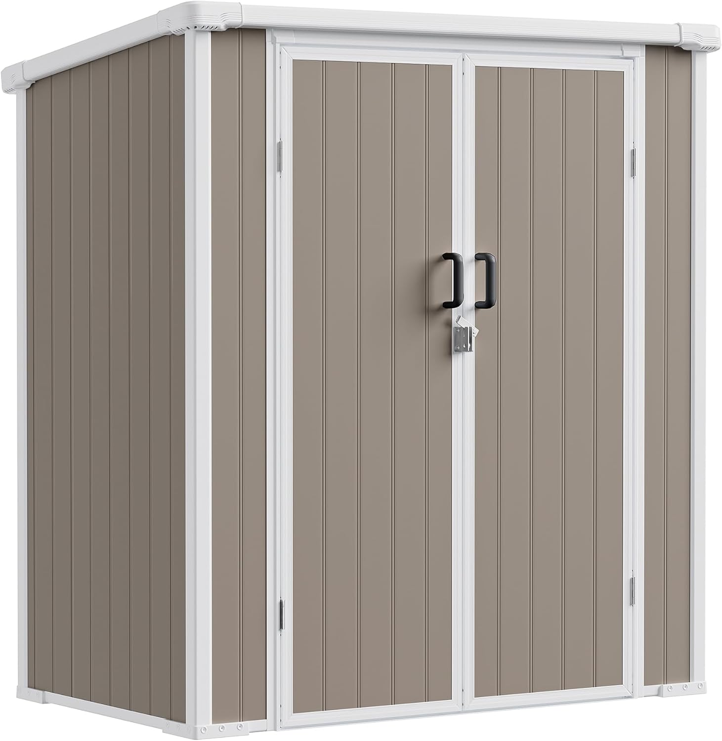 5x3 ft Outdoor Storage Shed with Floor, All-Weather Resin Tool Shed with 2 Shelves, Heavy-Duty Garden Shed for Yard, Bicycle, and Lawn Equipment, Easy Assembly, Warm Gray