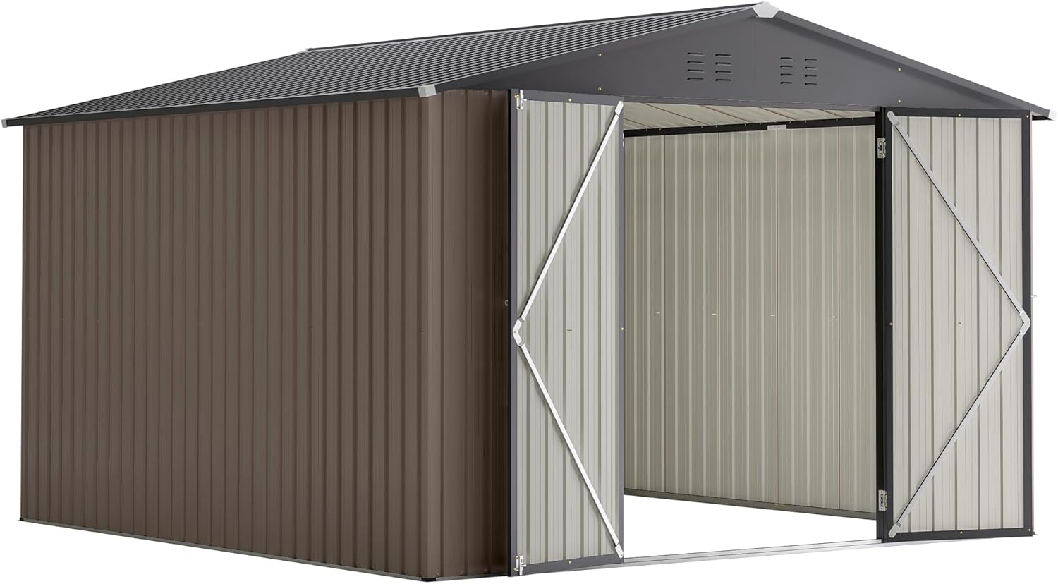 【LuckyNote】 10' x 10' Metal Storage Shed for Ourdoor, Steel Yard Shed with Design of Lockable Doors, Utility and Tool Storage for Garden, Backyard, Patio, Outside use,be Shipped in 2 Separate parcels