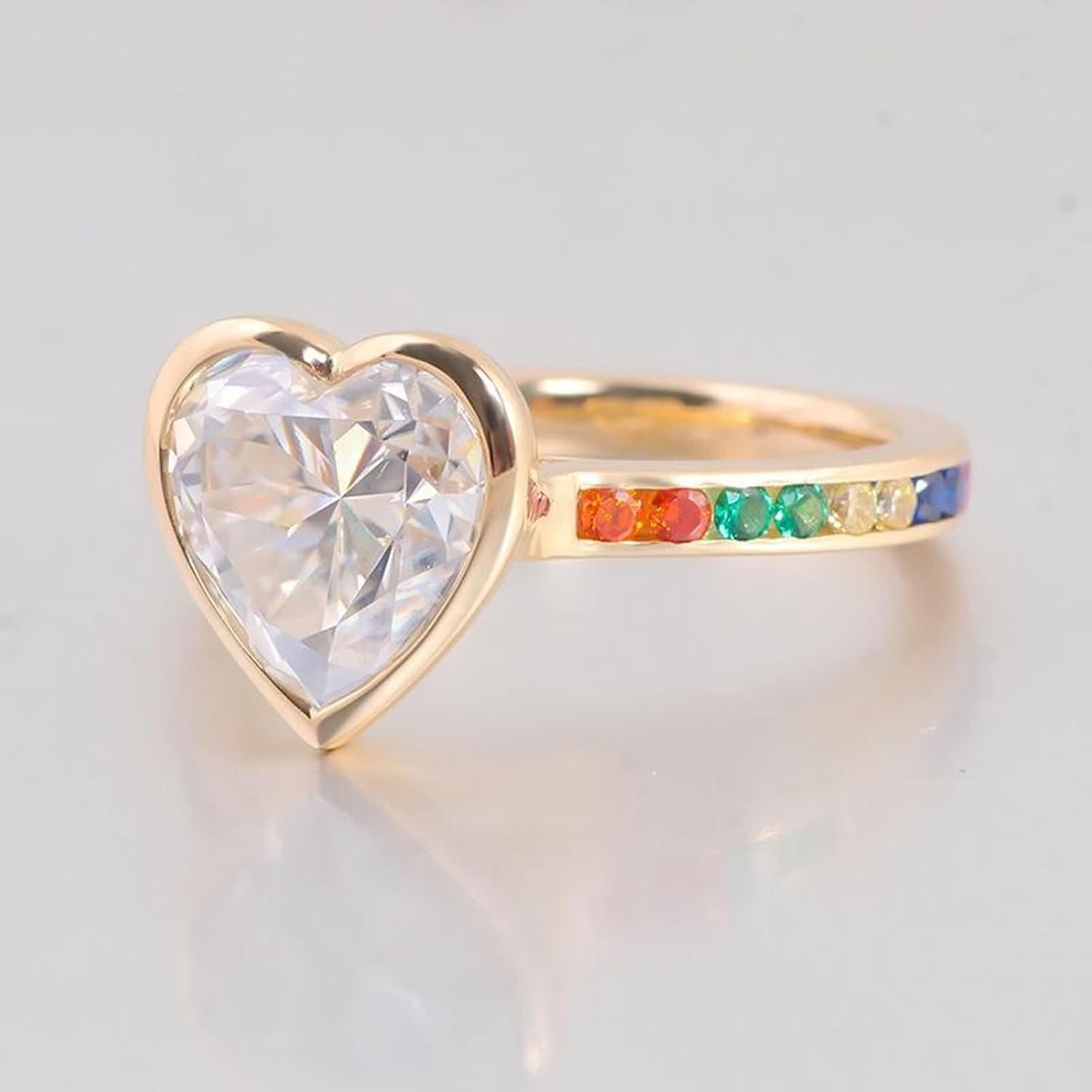 Heart Ring Jewelry, Promise Rings Moissanite Accessories 9K Yellow Gold for Engagement Wedding