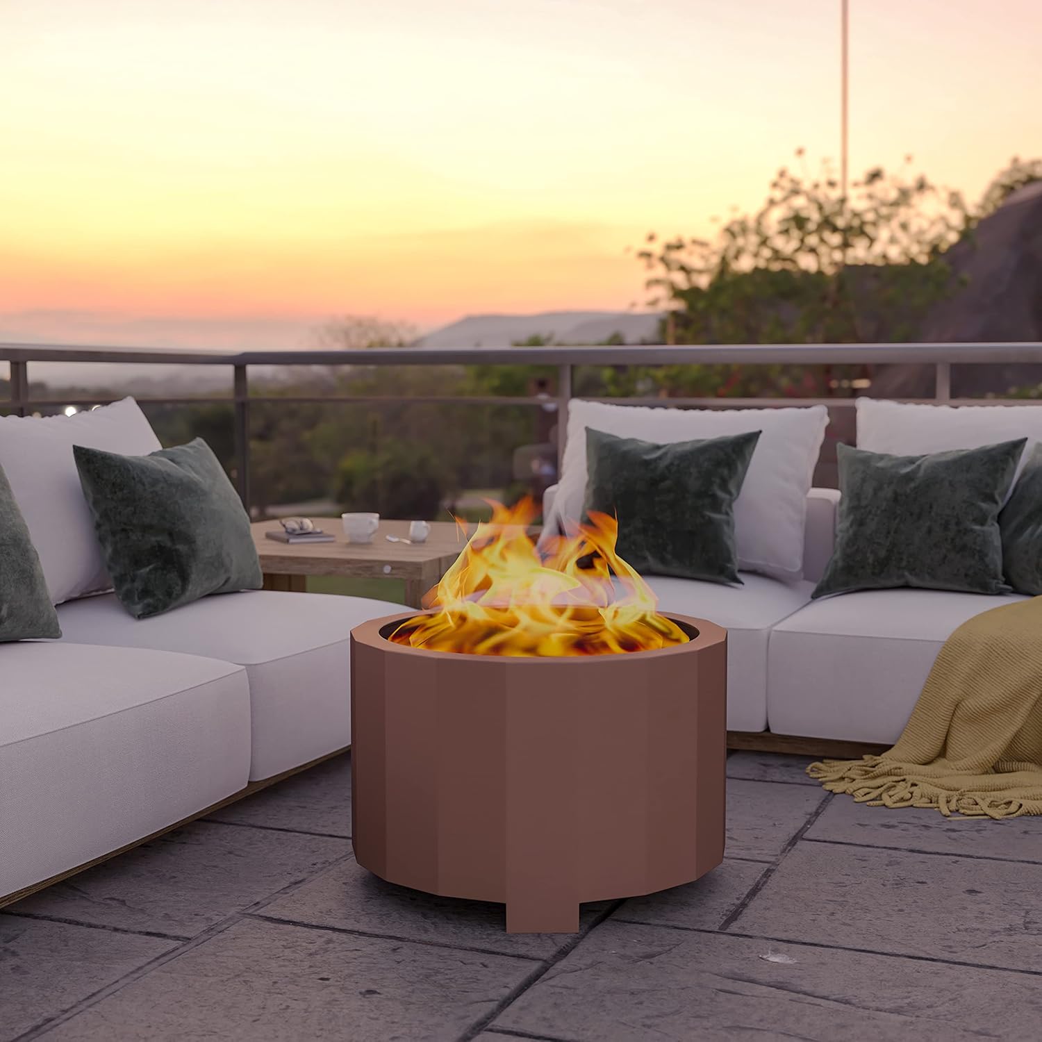 BizChair Commercial Grade Wood Burning Smokeless Outdoor Firepit - Bronze Finish - 27 inches - Portable - Waterproof Cover