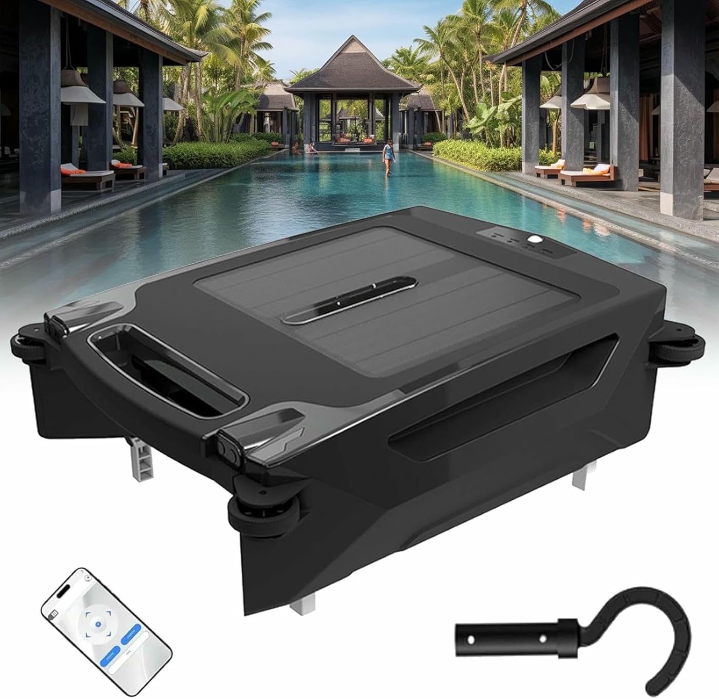 Pool Cleaner Vacuum Robot,450um Brushless Motor Solar Robotic Pool Skimmer,Dual Charging Mode ＆ Smart Obstacle Avoidance,Wall & Waterline Cleaning