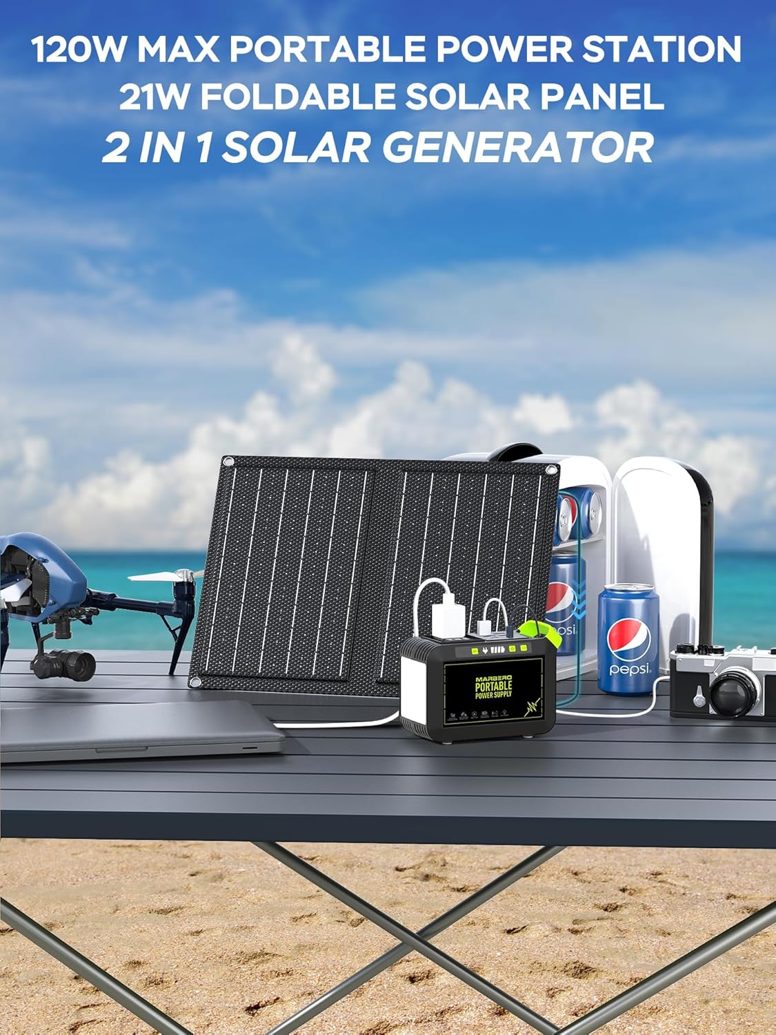 MARBERO 88.8Wh Solar Generator with 21W Solar Panel Included Portable Power Station 80W 110V 120W Max for Camping Outdoor Hiking Fishing Emergency