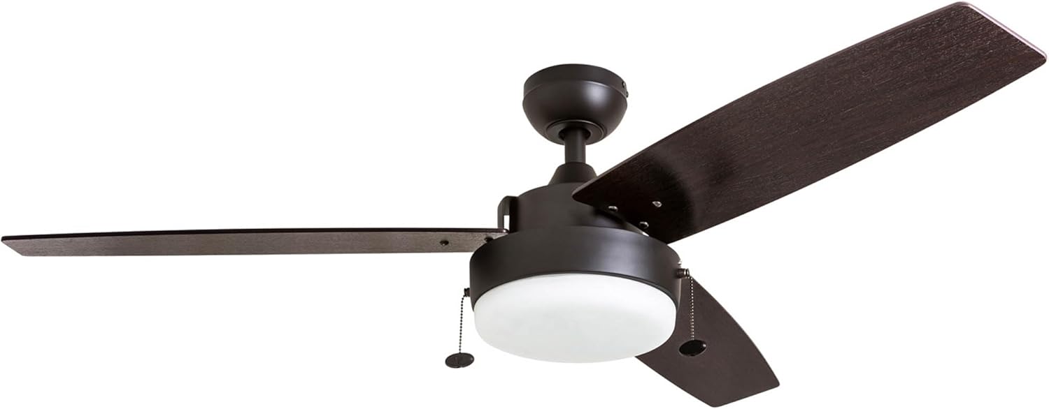 Prominence Home Statham, 52 Inch Contemporary Indoor LED Ceiling Fan with Light, Pull Chain, Dual Mounting Options, Modern Dual Finish Blades, Reversible Motor - 51018-01 (Espresso)