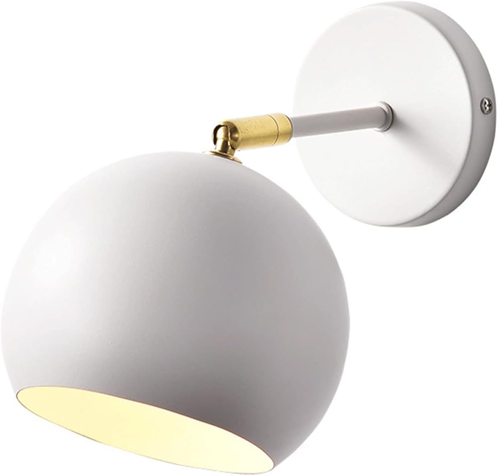 KISAD Adjustable Head Angle Wall Light Metal Round Lampshade Wall Sconces Wall Mounted Lighting Fixture for Bedroom Bedside Reading Study Hallway Background Office Staircase (Color : White)