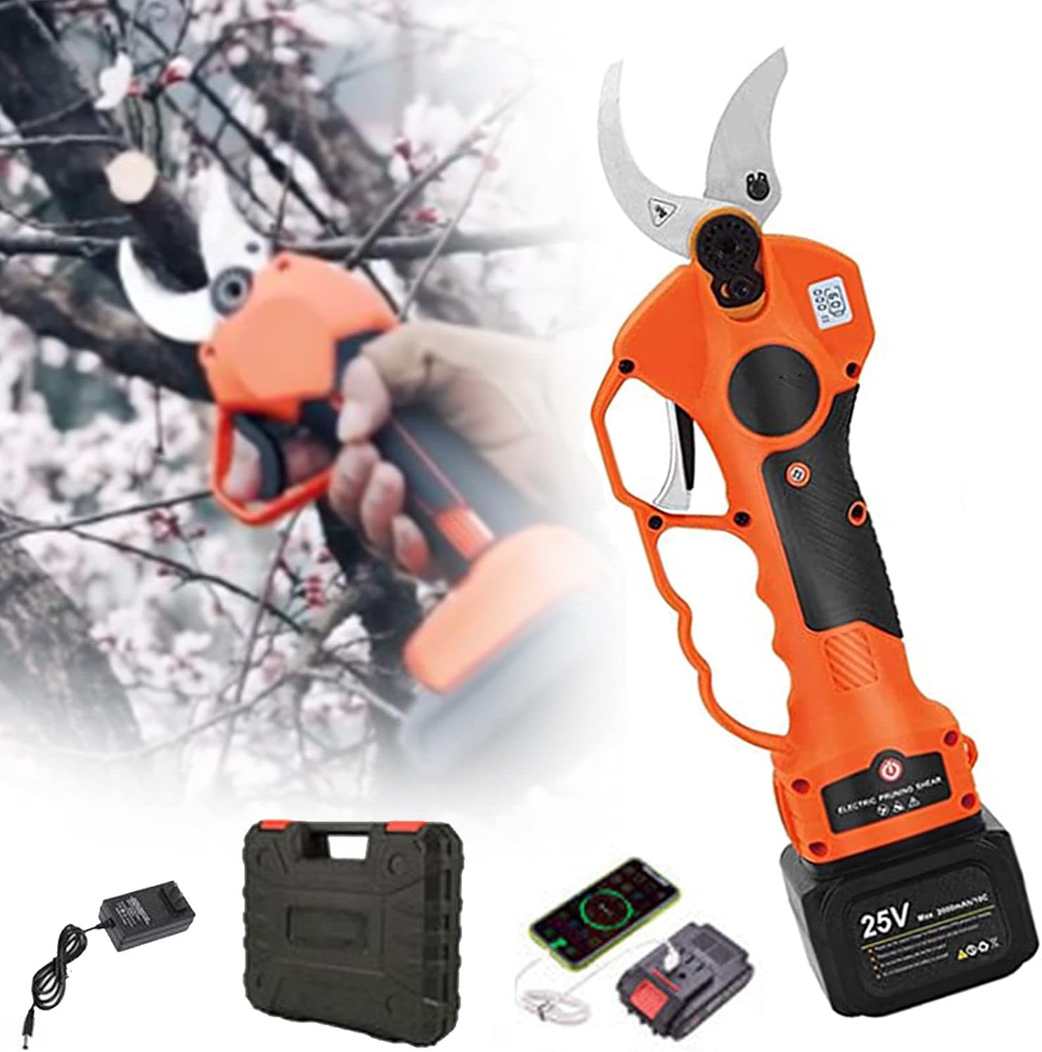 Electric Pruning Shears,Portable Electric Cordless Pruning Scissors Branch Side Branch Cutting Trimmer Garden Trimmer for Hedge, Tree, Fruit, Bush, Orchard,40mm