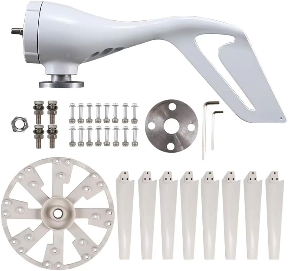 Portable Wind Turbine Generator Kit,5000W 8-Blade 3-Phase Ac Permanent Magnet Generator for Home, RV, And Off-Grid Use White,12V