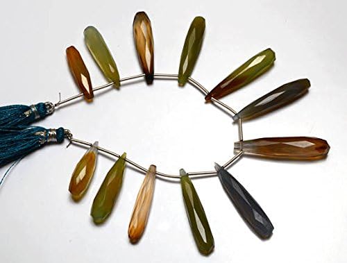 13 inch natural beads strand of 6x7.5mm faceted drop multi chalcedony gemstone briolletes beads for DIY jewelry - necklace, bracelet, earring, ring.