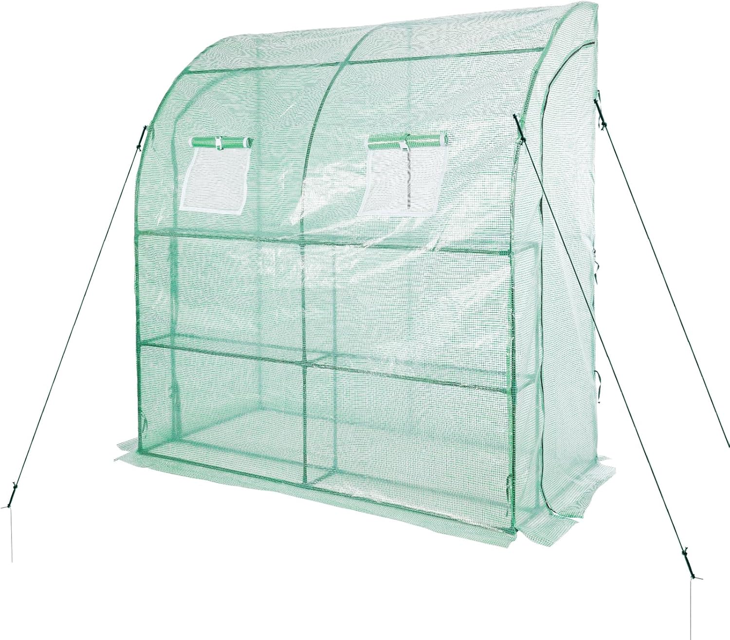 BPS 7x3x7 FT Lean to Greenhouse with Shelves, Large Walk-in Greenhouse with Waterproof PE Cover for Garden, Backyard, Green