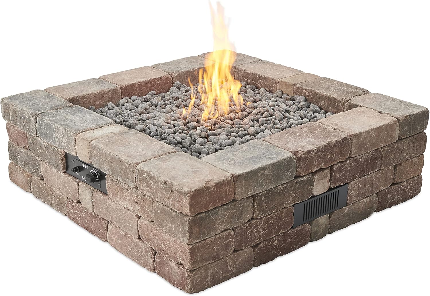 Outdoor GreatRoom Co Propane Fire Pit Kit - 51 Inch Square Bronson DIY Bonfire Gas Fire Pits for Outside Patio - Includes 64 Stone Paver Blocks, 42