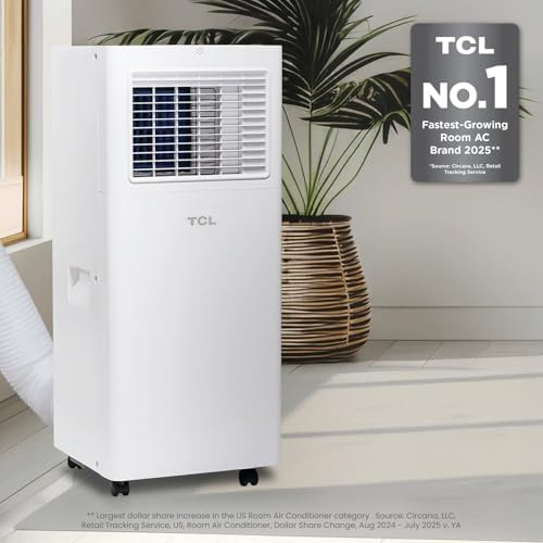 TCL 5,000 BTU Smart Portable Air Conditioner, Fan & Dehumidifier, 150 Sq. Ft., Ultra-Compact Design, Remote Control, Compatible with Alexa/Google Assistant, Install Kit Included