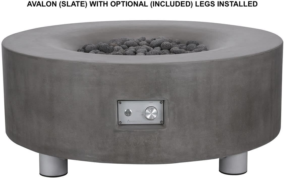Pyromania Avalon Outdoor Concrete Fire Table, 42 Inches Round - Propane Model in Slate Gray Color