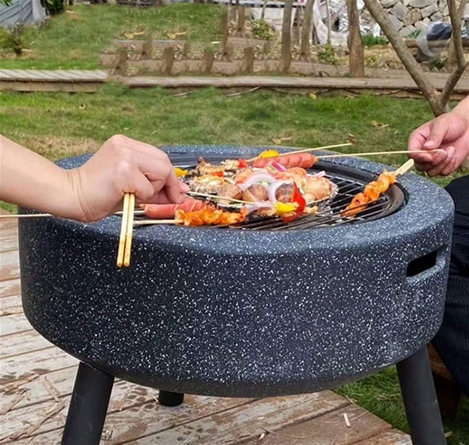 Fire Pits,BBQ Grill,Outdoor Camping Picnic Bonfire Patio Backyard Garden Beaches Park,Marble Finish,Family Essential Multifunctional Stove