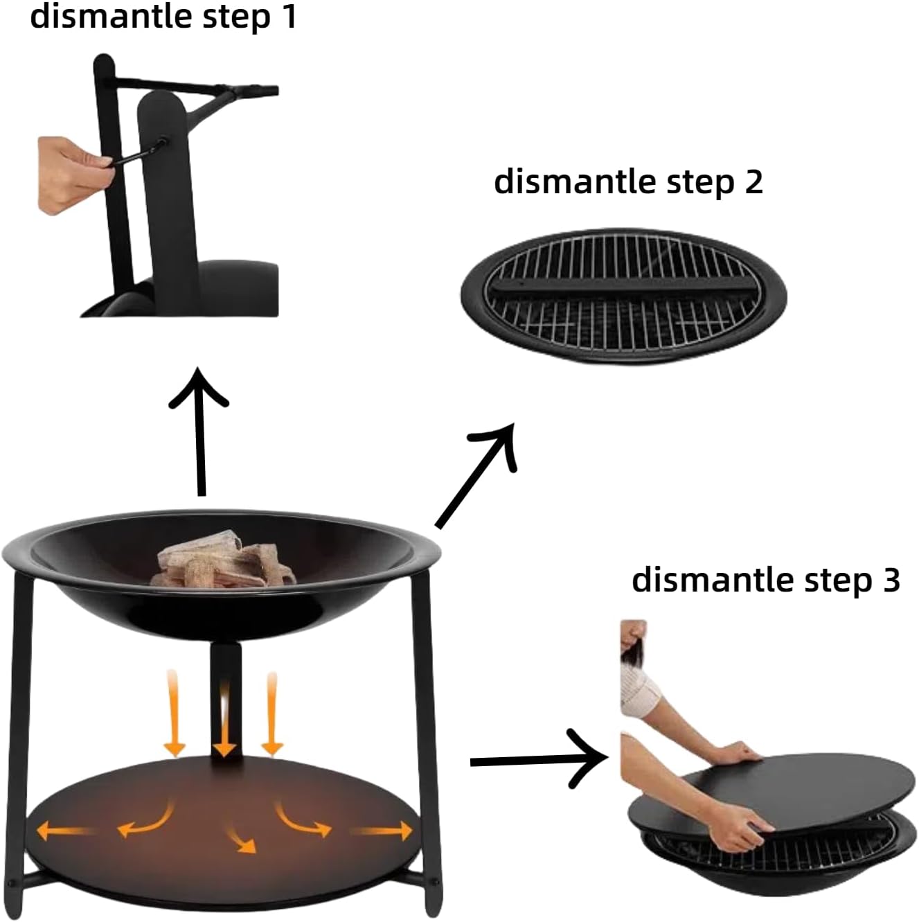 Small Grill Outdoor - Portable Charcoal Grill & FIRE Pit - Ideal for Backyard, Camping & Terrace BBQ - Easy to Assemble & Sturdy Design (Set of Five)