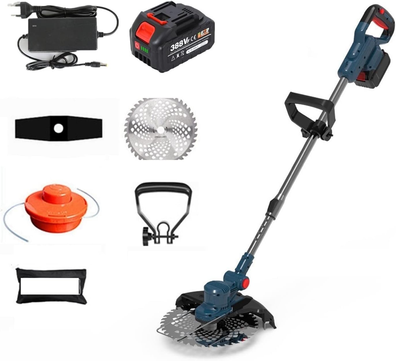 Electric Lawn Mower, Cordless Lawn Mower Brushless Motor Electric Grass Trimmer Adjustable Length Angle Telescopic Pruning Garden Tools Wire Wheel (Color : 1 Battery Set, Size : W) (1 Battery Set