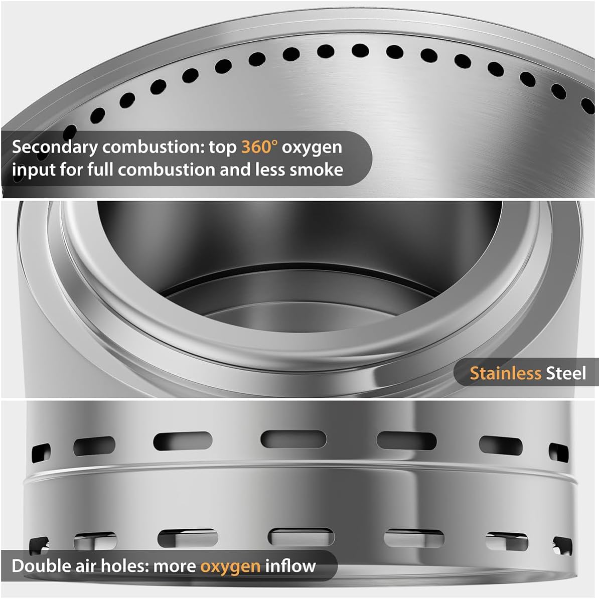 Outdoor Heater Fire Pit Stainless Steel Wood Burning Fire Pit for Outside Modern Patio Heating Solution for Backyard Outdoor Gatherings & Deck Camping Silver