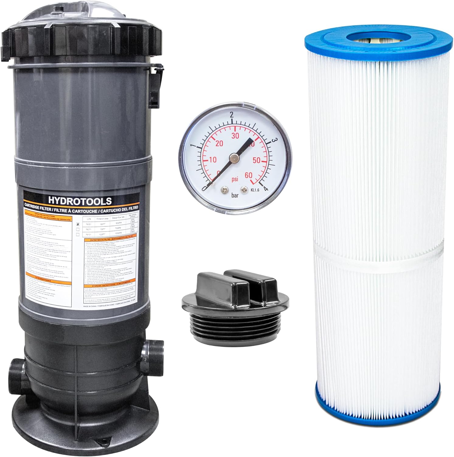 Swimline HYDROTOOLS Above-Ground Pool Cartridge Tank & Replacement Filter Element - 50 Sq. Ft. High-Performance Filtration, Sure-Flo Pro System, Pump or Base Not Included