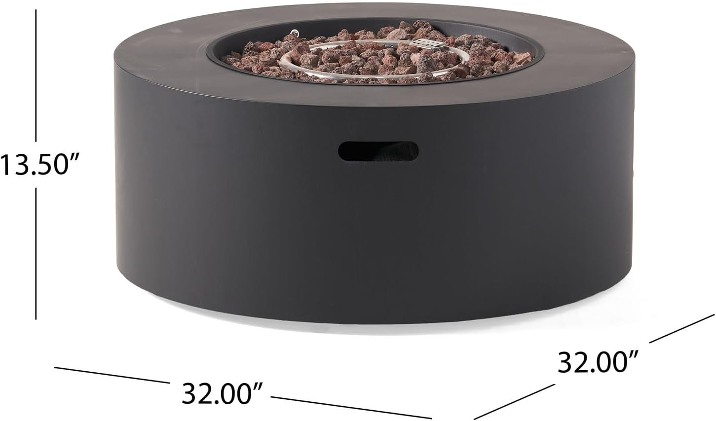 Penau 32 Inch Round Iron Propane Fire Pit, 40,000 BTU, Smokeless Design, Quick Ignition, No Assembly, Dark Grey