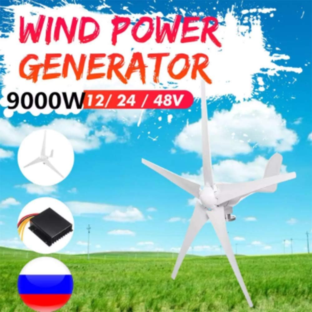 9000W Horizontal Wind Generator 12/24V 3/5Blade Wind Turbines Generator Windmill Energy Turbines Charge with Controller