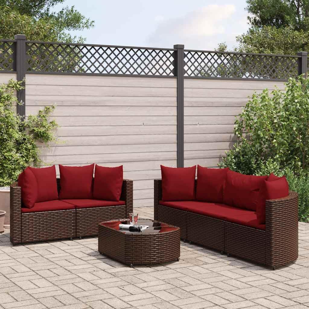 Patio Set 6 Piece Patio Sofa Set with Cushions Brown Poly Rattan