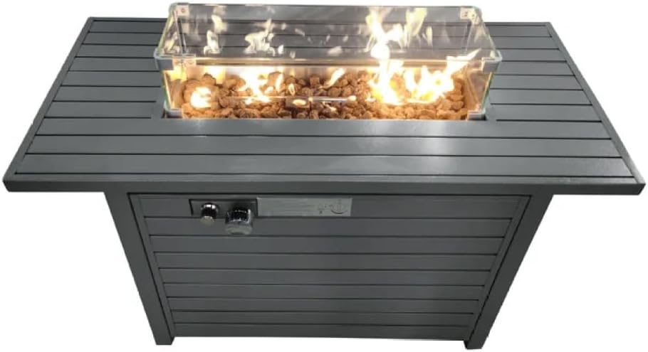 42 Inch Steel Propane Fire Pit Table with Lid for Outdoor Patio Deck, Convertible to Natural Gas, Heat Resistant Coating