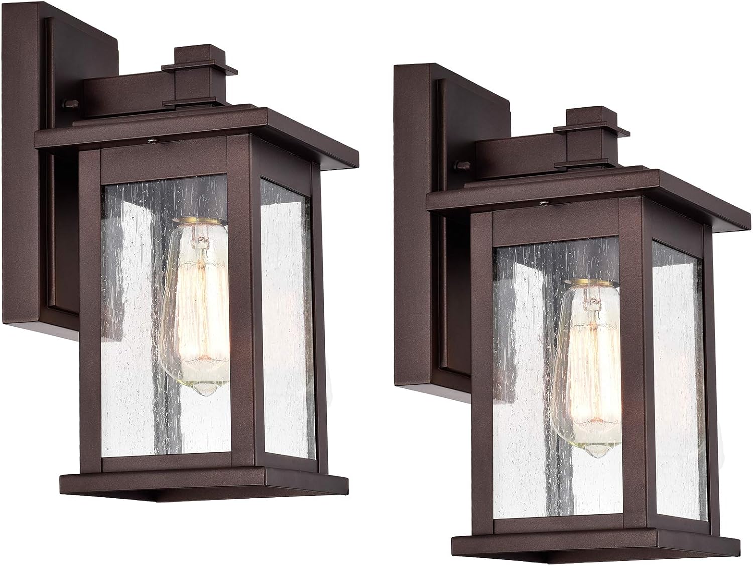 MICSIU 2 Pack Oil Rubbed Bronze Outdoor Light Fixtures, 12 Inch Exterior Wall Lighting with Clear Seedy Glass Shades, Waterproof Outside Light Fixtures for House, Porch, Entryway, Patio, Garage