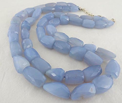 Natural Blue CHALCEDONY Facetted TUMBLE NECKLACE 22 INCHES 28 MM TO 15 MM