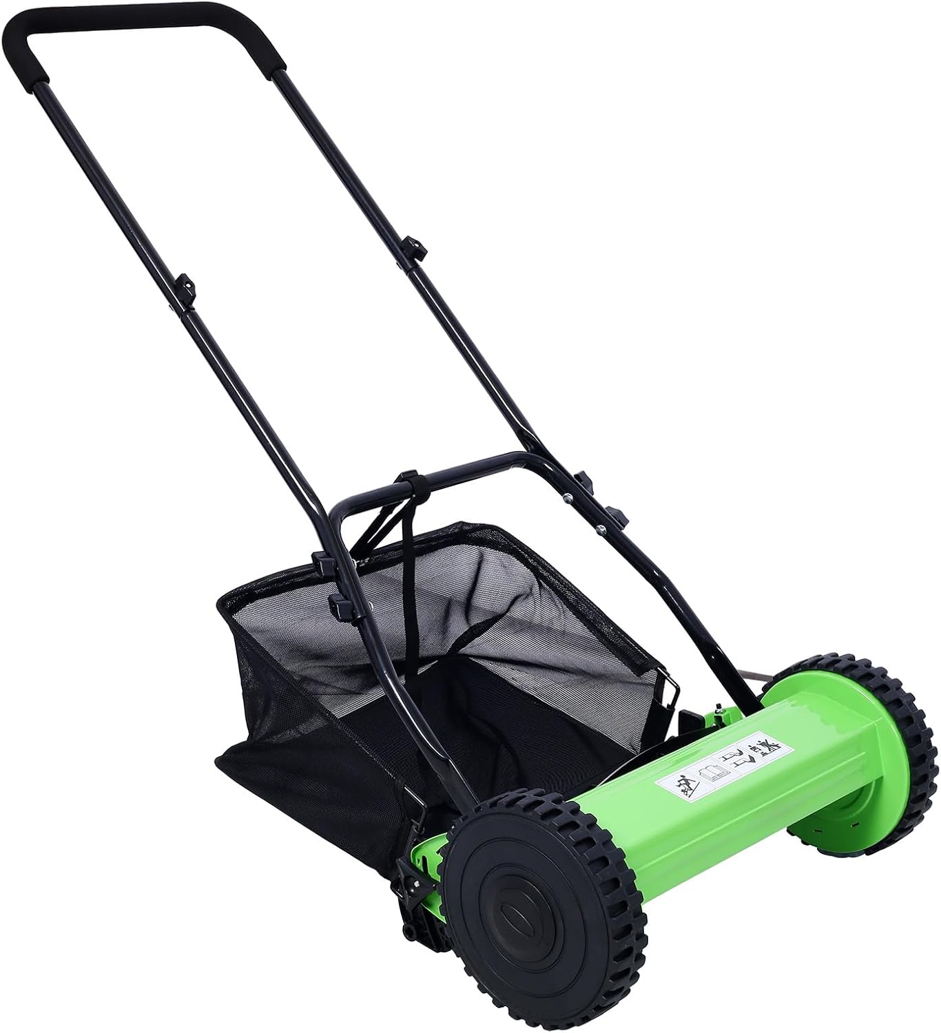 Push Reel Lawn Mower 14 inch, 5 Blades Manual Push Mower No Motor, 0.6-1.8 in Adjustable Cutting Height, Walk-Behind Lawn Mowers with Grass Catcher Bag for Green Lawns, Driveways, Courtyards (Green)