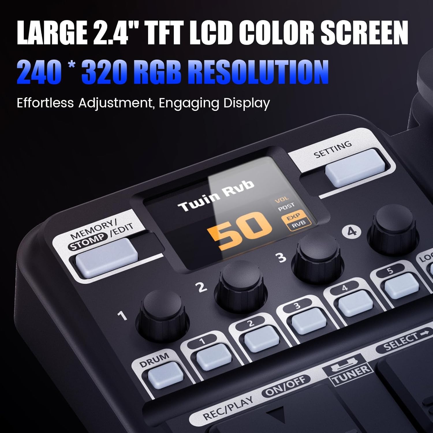 KMF-1 Guitar Pedal, 77 Effects Guitar Multi Effects Pedal with 50 Preset, 42 Drum Rhythm, 18 Amp/Cab, Upgraded Color Screen, Aux In, Guitar Tuner Looper Expression Wah Volume Distortion Pedal