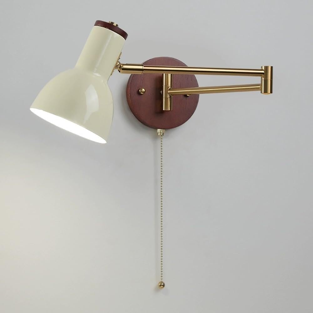Retro Walnut Wood Wall Sconce with Adjustable Swing Arm and Gold Finish - Indoor Lighting Fixture