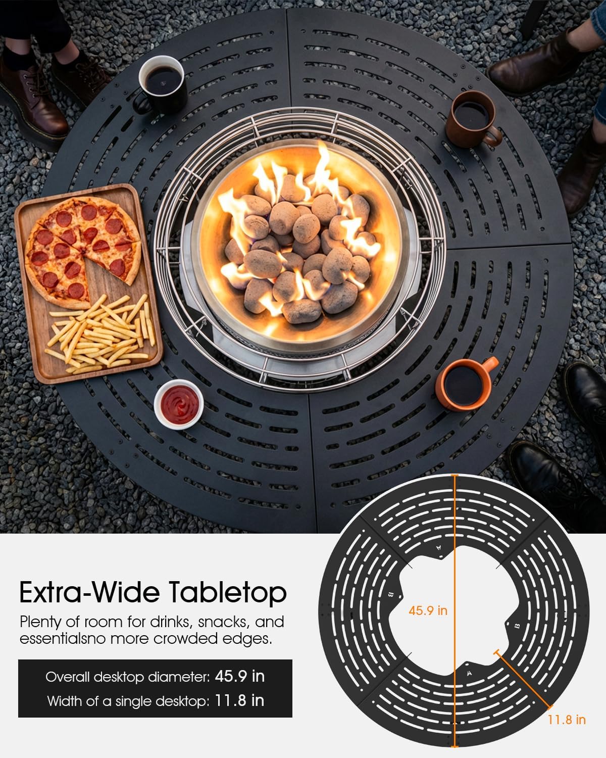 Surround Extension Table for Ninja Fireside360 Outdoor Heater & Fire Pit (OF100/OF101), Carbon Steel, 45.87