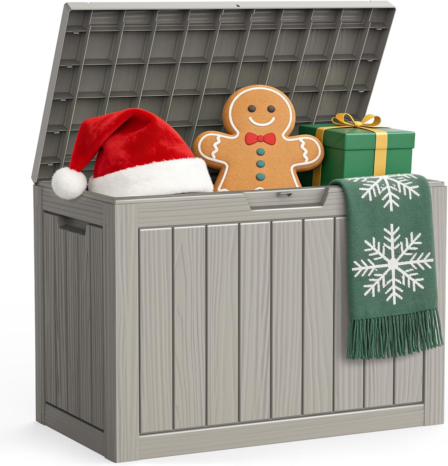 Outdoor Storage Box, 50 Gallon Deck Box Waterproof, Resin Patio Storage Bin for Package Delivery, Patio Furniture Cushion, Garden Tools, Pool Accessories, Weatherproof, Grey