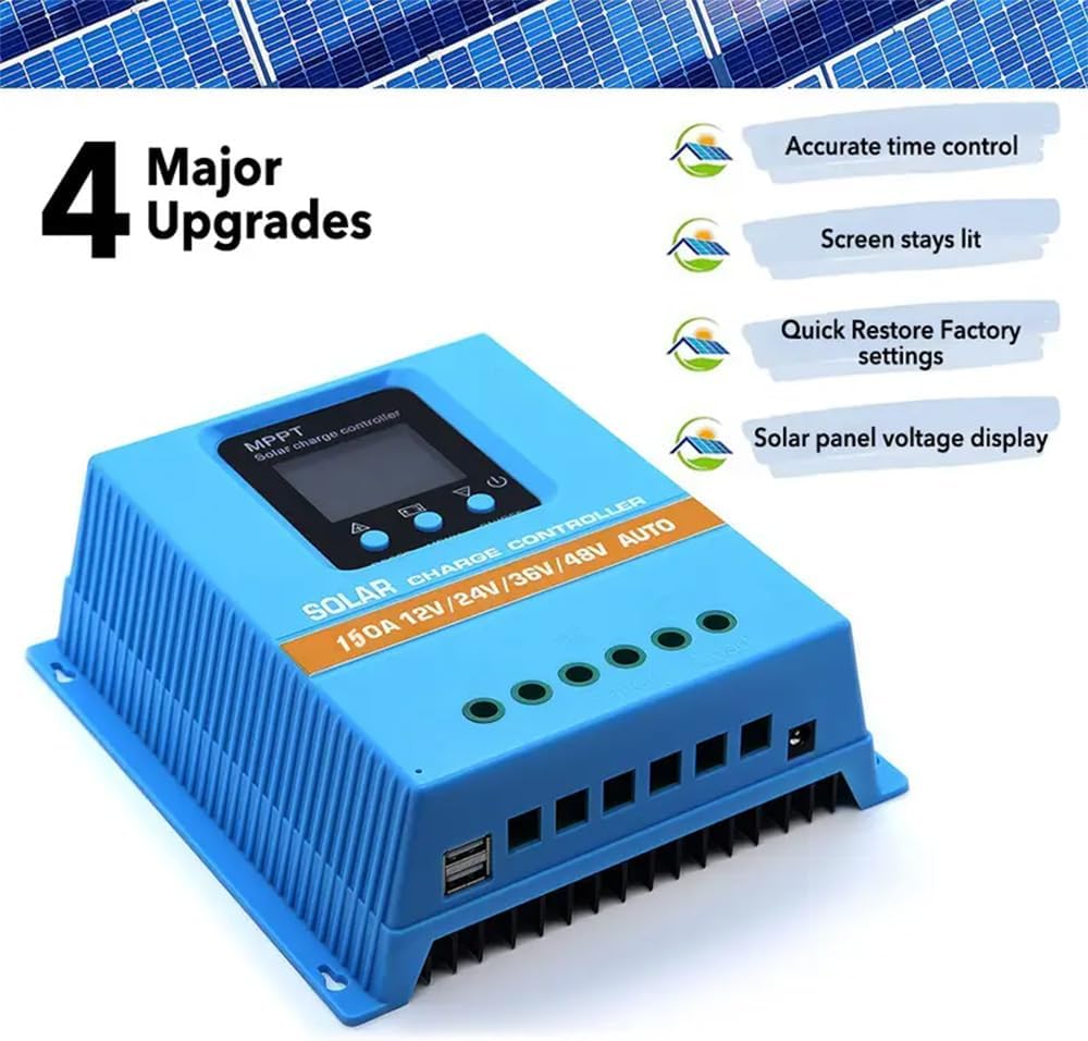 150A MPPT Solar Charge Controller,12V/24V/36V/48V/96V Auto,Max Input 150V LCD Display Regulator Intelligent Regulator Charge Controller