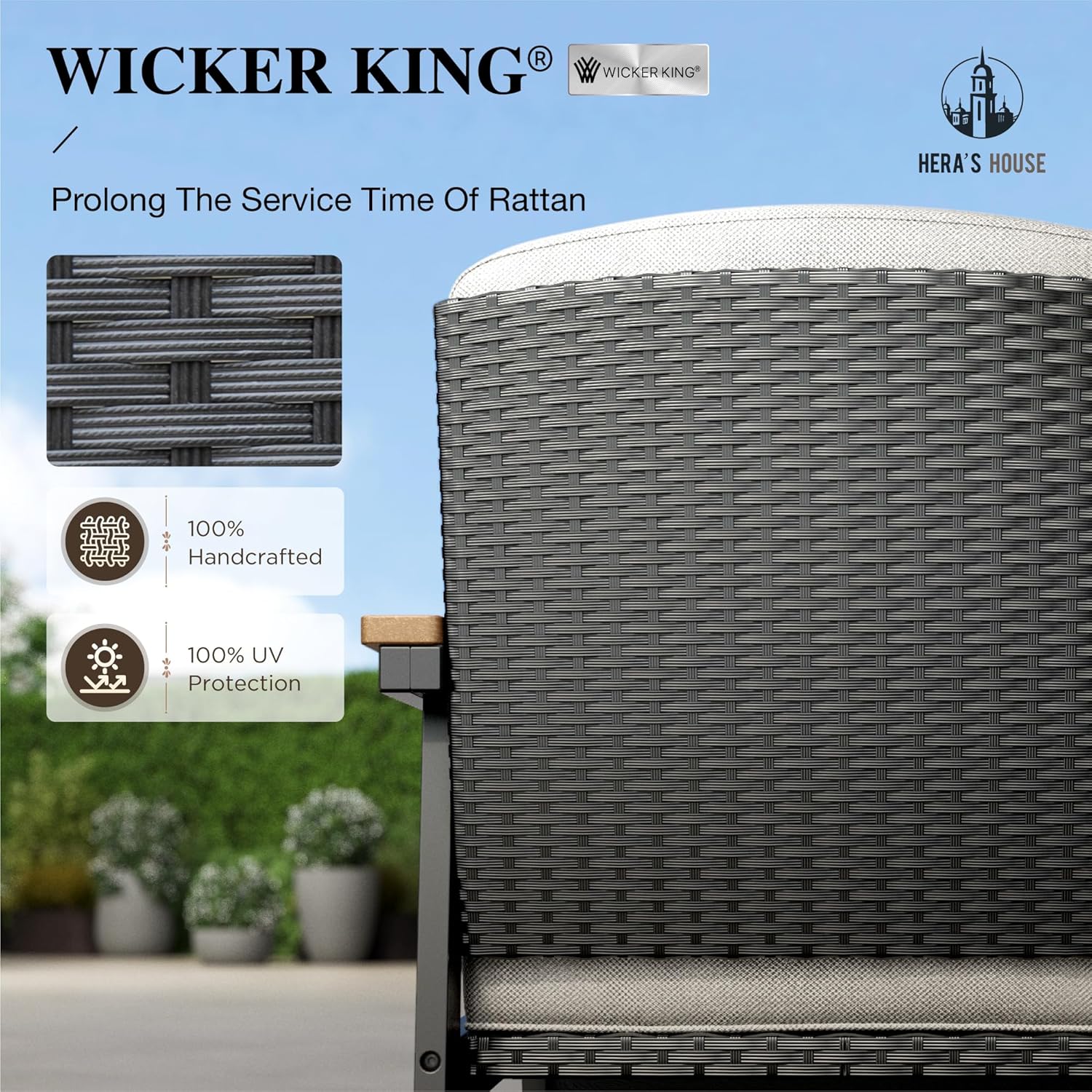 HERA'S HOUSE HDPE Patio Furniture Set, 4-Piece Outdoor Wicker Conversation Couch Set with 57