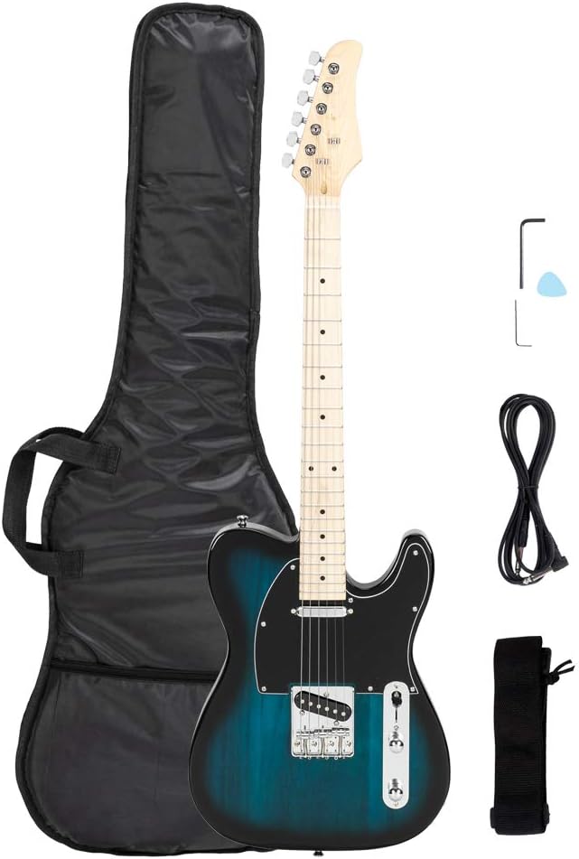 39 Inch Electric Guitar,Maple Fingerboard Electric Guitar SS Pickup Case & Accessories Pack Beginner Starter Package Beginner Kit for Starter (Blue)