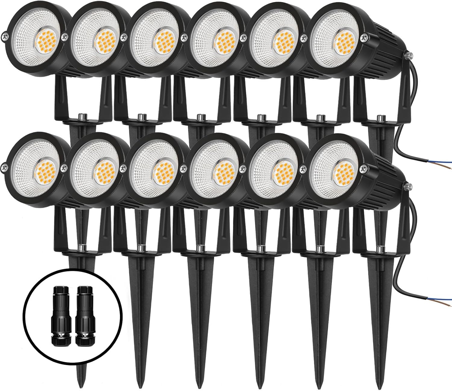 Low Voltage Landscape Lights Outdoor: 7W 700LM LED Landscape Lighting with Connectors for Tree Garden Yard Pathway | 12V 24V Warm White 2700K Spotlights | IP65 Waterproof | 12 Pack