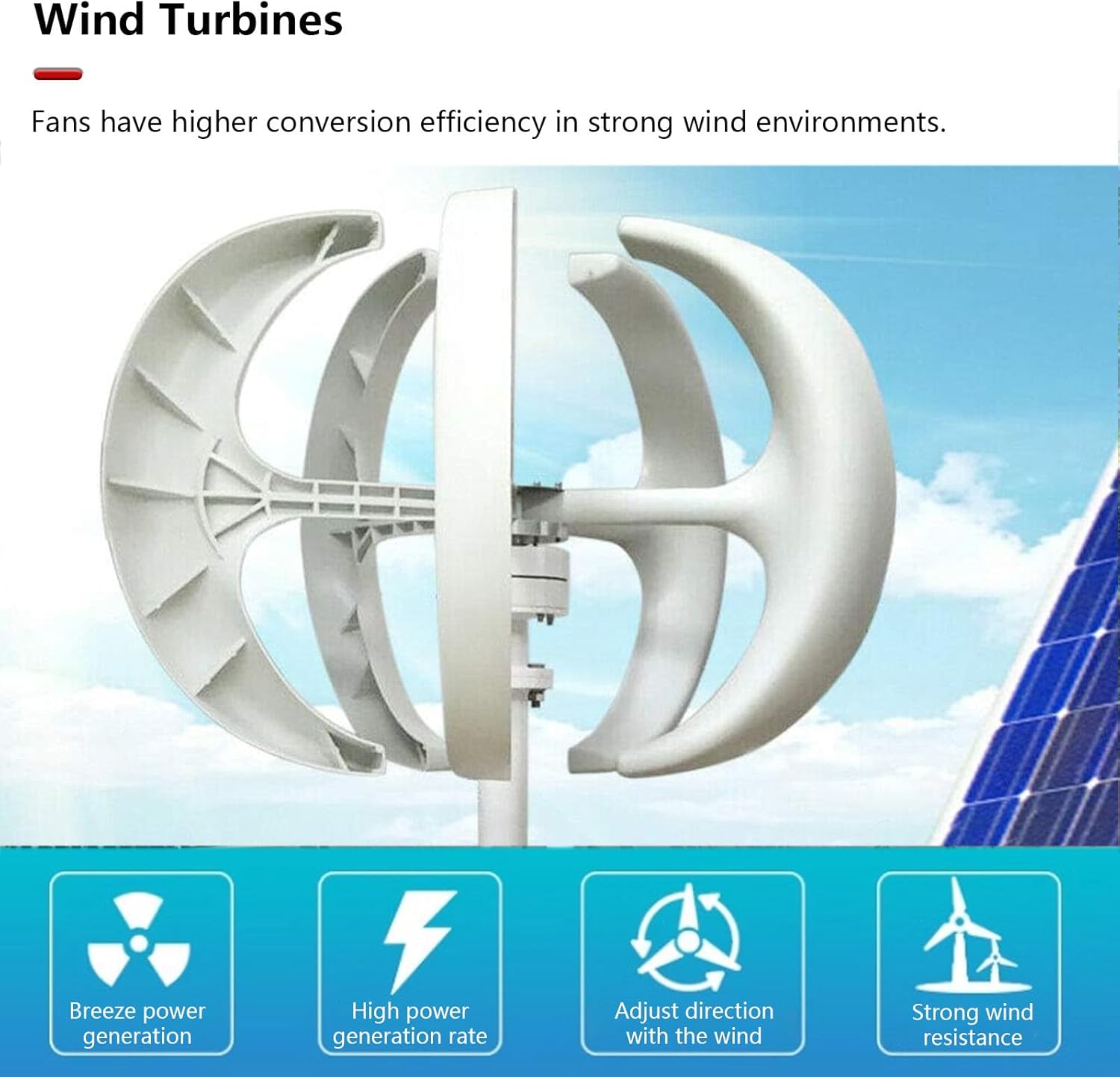13000W 5-Blade Vertical Wind Turbine Generator Kit - 12V/24V/48V/72V/110V/220V AC Output, Permanent Magnet with Controller - High-Efficiency Renewable Energy Solution, White