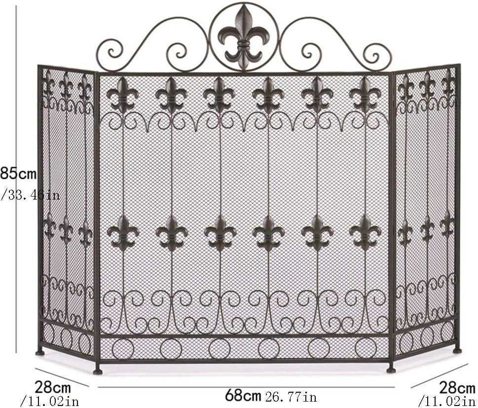 Fireplace Guard Screen, Wrought Iron Fire Safety Partition, American Black Decorative Spark Cover for Living Room, Embedded Mantelpiece Heating Guardrail,