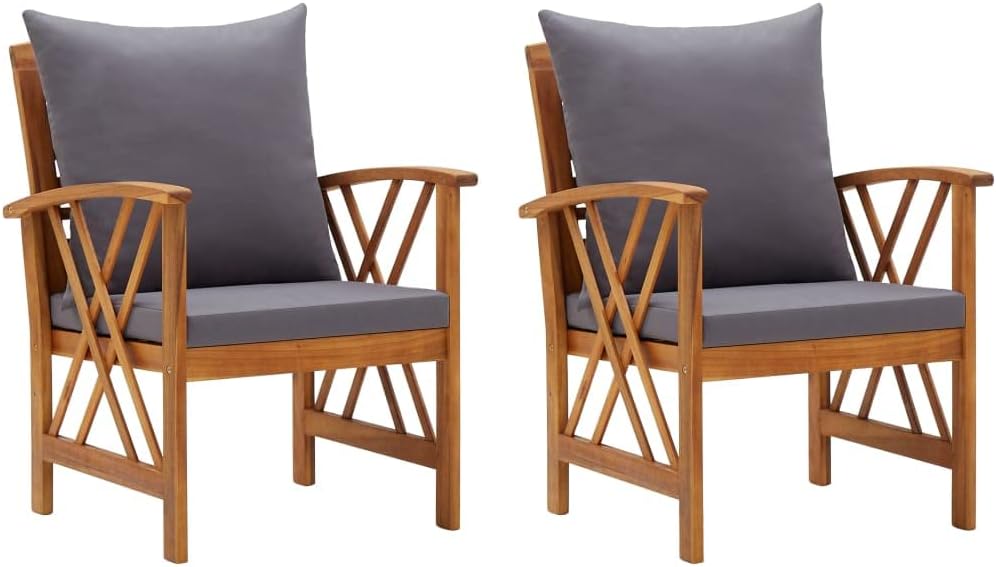 Patio Chairs with Cushions 2 pcs Solid Acacia Wood,Comfortable Acacia Wood Garden Chairs with Cushions for Outdoor Patio and Garden Outdoor Furniture, Outdoor Chairs