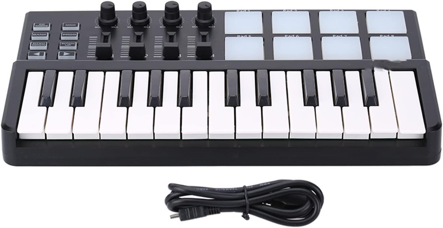 25-Key USB MIDI Keyboard Controller with Velocity Sensitive Keys, Backlit Trigger Pads, 4 MIDI Control Groups, Ideal for Windows 10, Windows 7, Android Devices