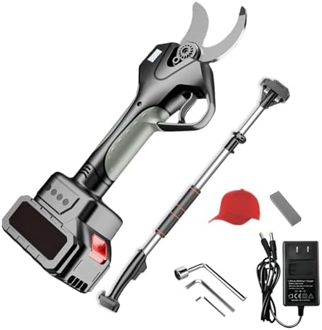 Cordless Electric Pole Pruning Shears with Digital Display, 50mm Cutting Diameter, Adjustable 4.3-6.9 Ft Telescopic Extension, Includes 1-2 Batteries for Efficient Garden Care